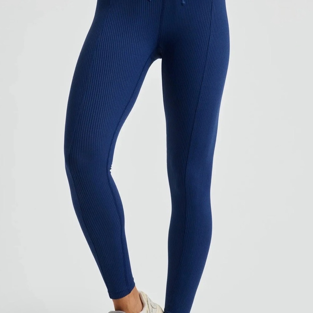 Year of Ours Navy Ribbed High-Waist Leggings